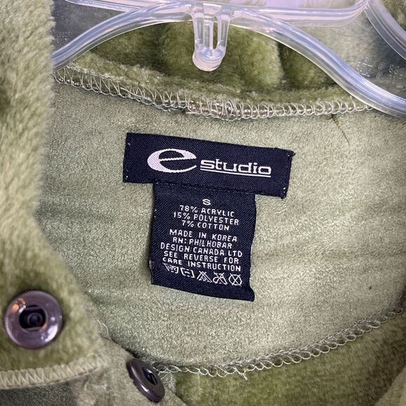 E Studio Y2K 90s Olive Green Jacket Women's S Faux Suede Knit Sleeve Snap - Picture 4 of 10